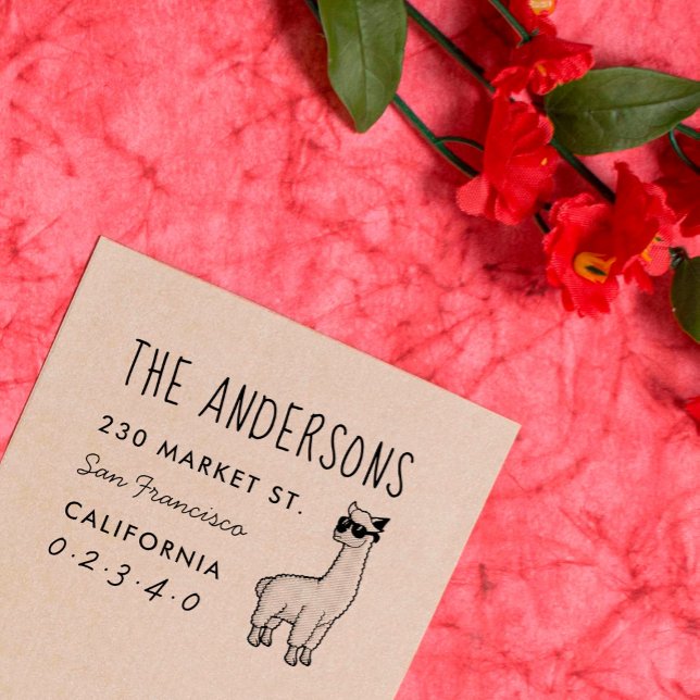 Tampons Encreurs Cool Alpaca Personnalisé Nom de famille et adresse (Créateur téléchargé)