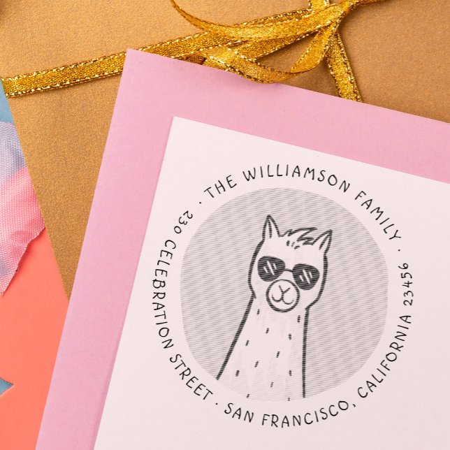 Tampons Encreurs Cool Llama | Arrondi Nom de famille Adresse de ret (Créateur téléchargé)