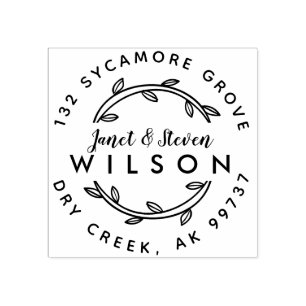 Tampons Encreurs Couple marié Nom complet main tiré Wreath