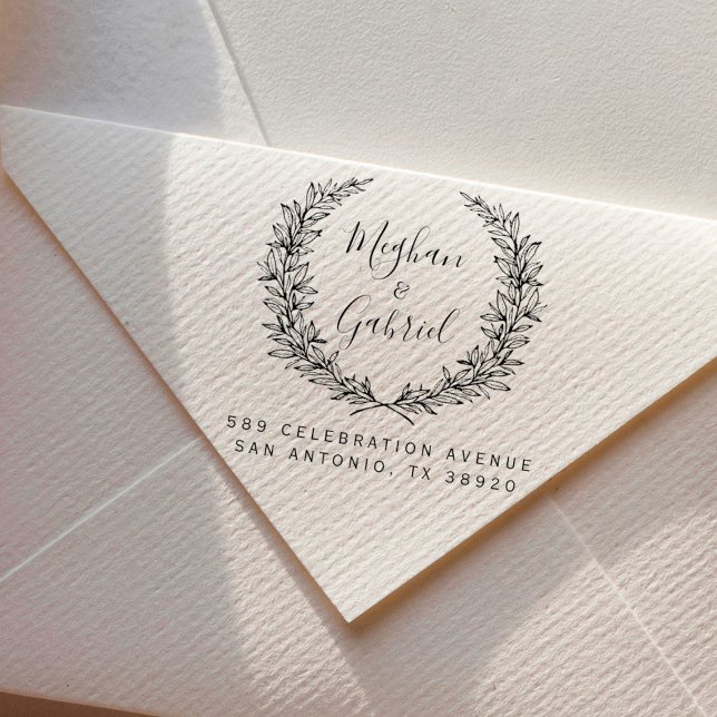 Tampons Encreurs Couronne botanique | Nom Mariage Adresse de retour (Créateur téléchargé)