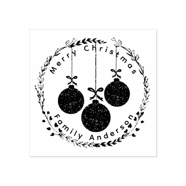 Tampons Encreurs Couronne de Noël & Baubles de fête Nom de famille (Impression)