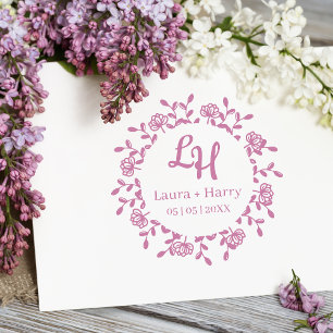 Tampons Encreurs Couronne fleur sauvage avec initiales pour Mariage