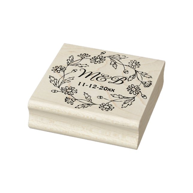 Tampons Encreurs Couronne florale rustique avec Mariage Monogrammes (Tampon)