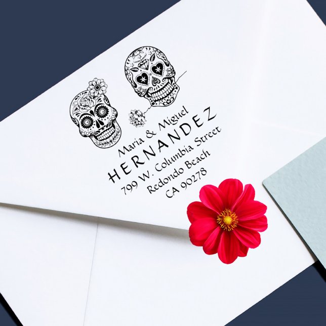 Tampons Encreurs Crânes à sucre mexicaines Marié Couple Adresse de  (Mexican Sugar Skulls Married Couple Return Address Rubber Stamp. Perfect for Halloween!)