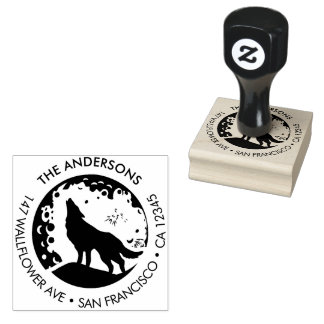 Tampons Encreurs Custom Family Name Wolf Moon Return Wood Art Stamp