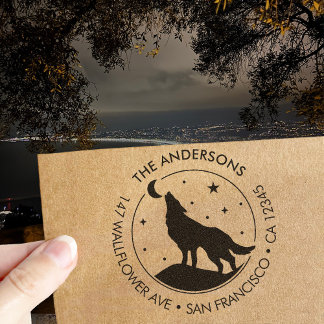 Tampons Encreurs Custom Family Name Wolf Moon Return Wood Art Stamp