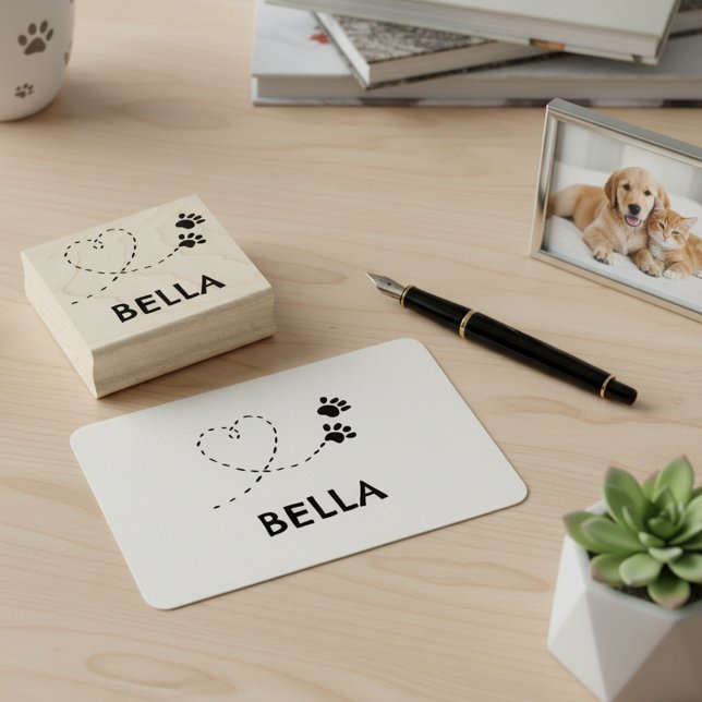 Tampons Encreurs Custom Whimsical Paw Print Name Stamp (🐾 Personalized paw print name stamp – cute, custom, and heartfelt ❤️)