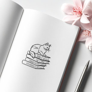 Tampons Encreurs Cute Bibliothèque Chat, Plaque personnalisée