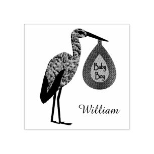 Tampons Encreurs Cute Blue Baby Boy Stork Custom
