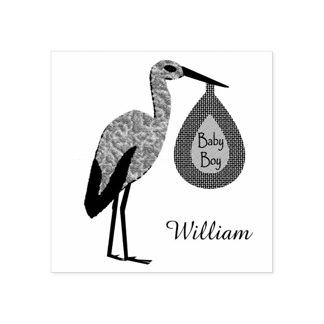 Tampons Encreurs Cute Blue Baby Boy Stork Custom (Impression)