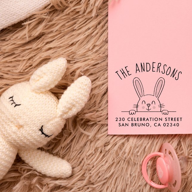 Tampons Encreurs Cute Bunny Custom Nom de famille & Adresse de reto (Créateur téléchargé)