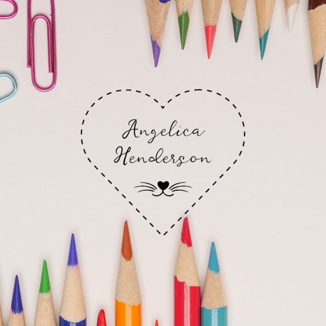 Tampons Encreurs Cute Cat Whiskers Custom Name Hand-written (Créateur téléchargé)