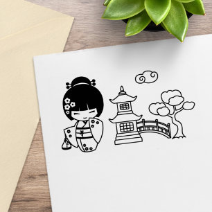 Tampons Encreurs Cute Geisha Girl in Kimono Scrapbook