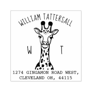 Tampons Encreurs Cute Giraffe Animal Monogramme & Nom Adresse de re
