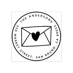 Tampons Encreurs Cute Heart Mail Round Nom de famille et adresse de