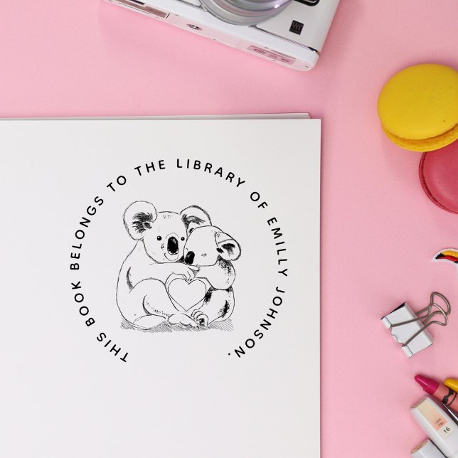 Tampons Encreurs Cute Koala Bear Bibliothèque moderne simple Livre (Créateur téléchargé)