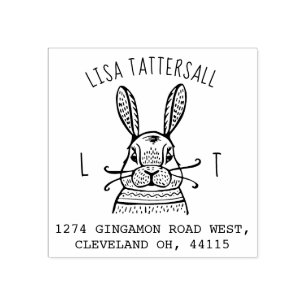Tampons Encreurs Cute Rabbit Animal Monogramme & Nom Adresse de ret