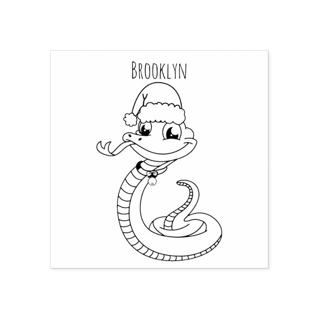 Tampons Encreurs Cute serpent vert avec chapeau santa dessin animé (Impression)