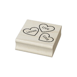 Tampons Encreurs Cute Trois Coeurs Live Rire Amour Wood Art Timbre