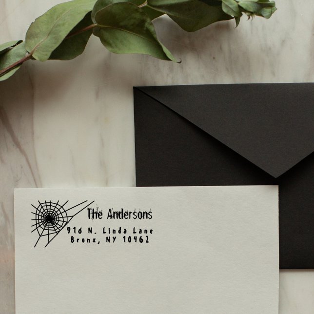 Tampons Encreurs Déplaisant Spider Web Family Adresse de retour (Creepy Spider Web Family Return Address Rubber Stamp)