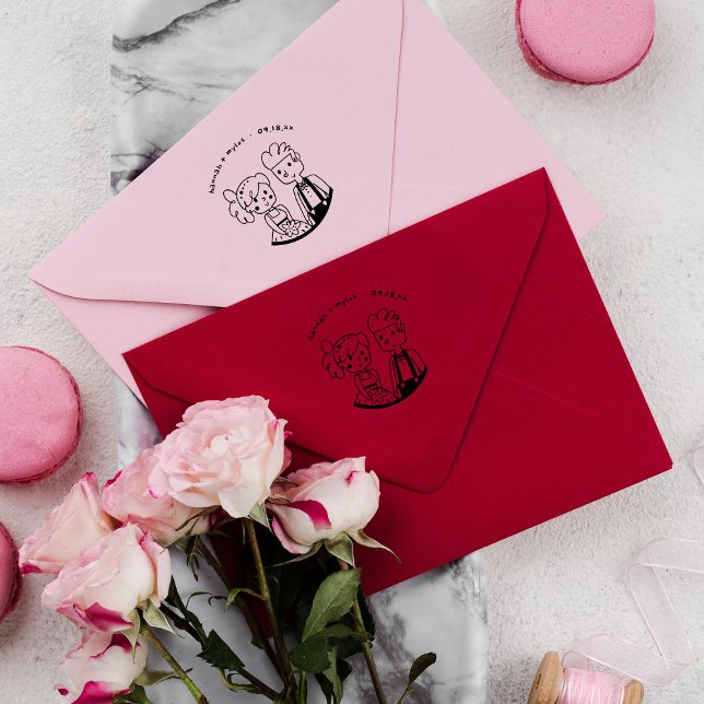 Tampons Encreurs Doodle mignon à couple blanc | Mariage de monogram (Créateur téléchargé)