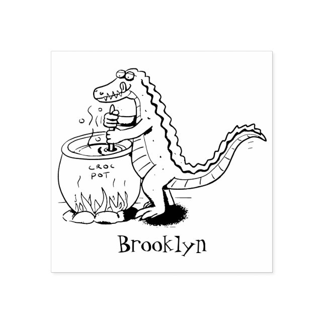 Tampons Encreurs Drôle alligator vert cuisine dessin animé (Impression)