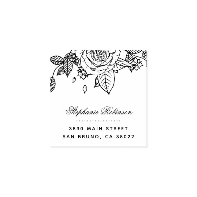 Tampons Encreurs Elegant Chic Rose Bouquet Mariage Adresse de retou (Impression)
