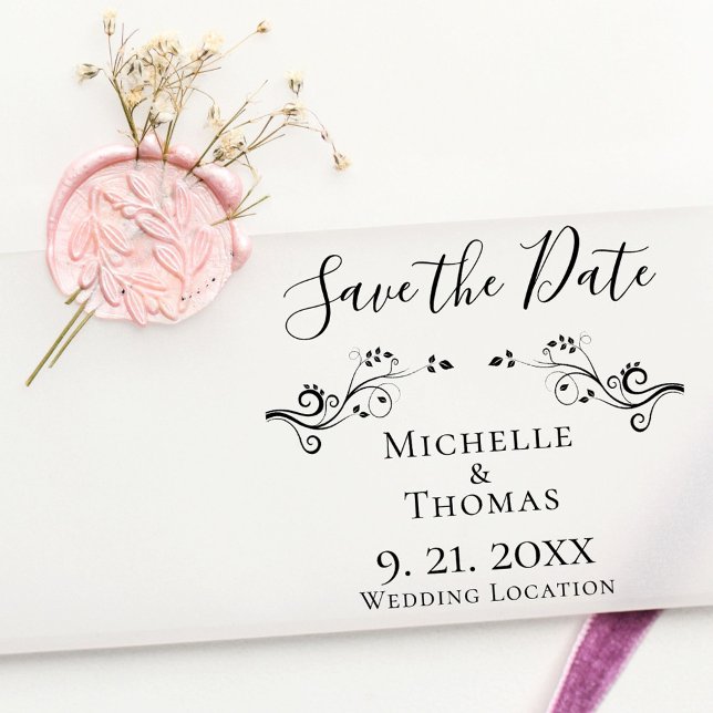Tampons Encreurs Élégant Couples Mariage Foliage Enregistrer la dat (Créateur téléchargé)