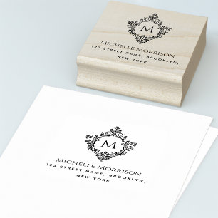 Tampons Encreurs Elegant Crest Monogramme Nom initial Adresse Ornat