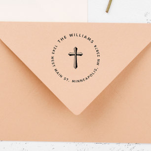 Tampons Encreurs Elegant Cross Christian Family Adresse de retour