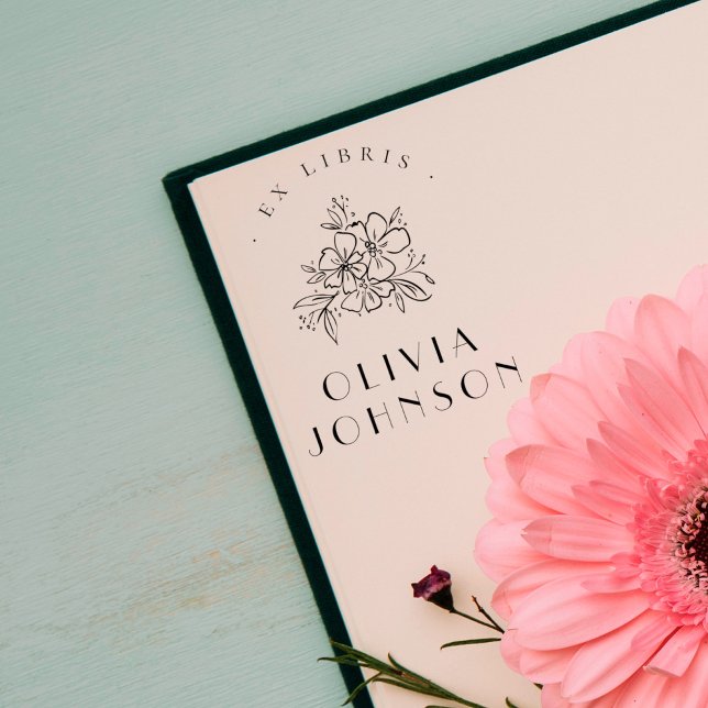 Tampons Encreurs Elegant Ex Libris Floral Moderne Dessiné à la Main (Créateur téléchargé)
