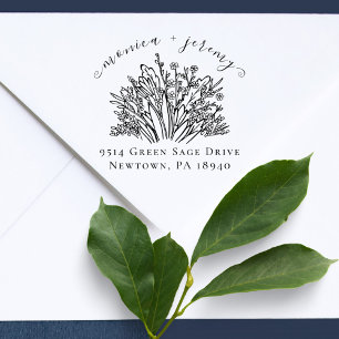Tampons Encreurs Élégant Fleur sauvage marié Couple Adresse de reto