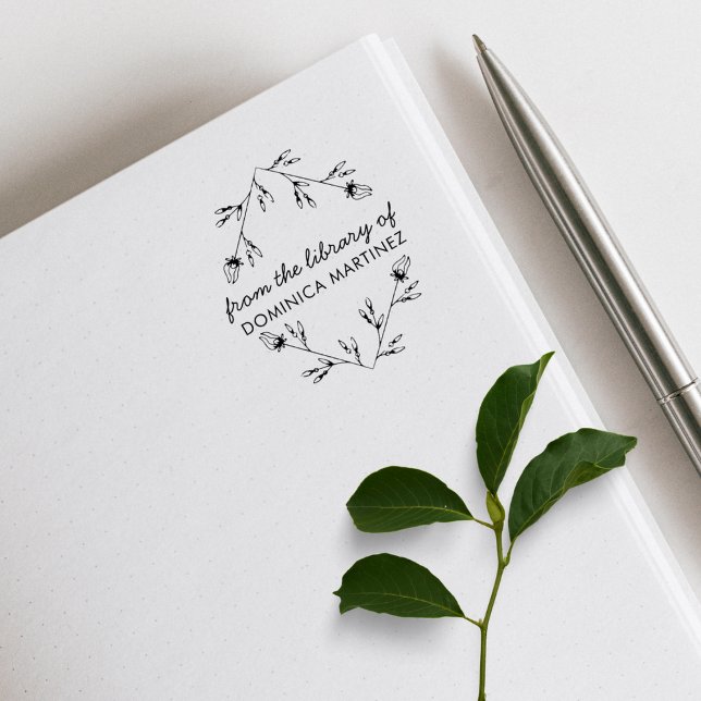 Tampons Encreurs Elegant Floral Diamond Custom Name Library Book (Créateur téléchargé)