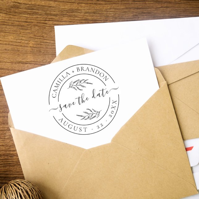 Tampons Encreurs Elégant Floral Round Enregistrer le Mariage de dat (Créateur téléchargé)