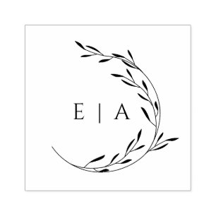 Tampons Encreurs Élégant minimaliste Foliage Wreath Monogramme Bois