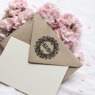 Tampons Encreurs Élégant Monogramme personnalisé Mariage rond Timbr