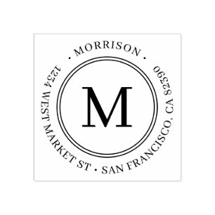 Tampons Encreurs Élégant Monogramme rond Nom de famille Adresse de 