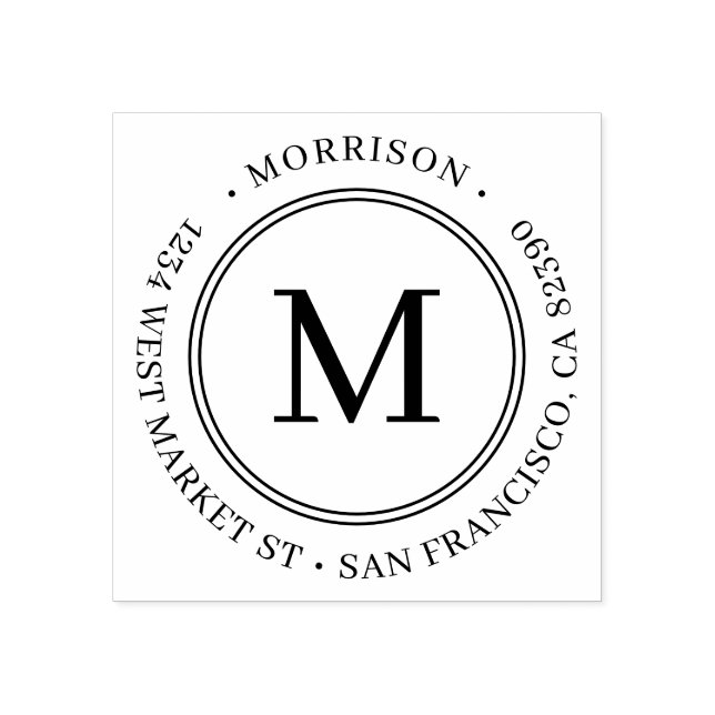 Tampons Encreurs Élégant Monogramme rond Nom de famille Adresse de  (Impression)