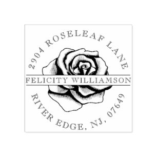 Tampons Encreurs Élégant Rose Floral Blossom Flower Crest Adresse