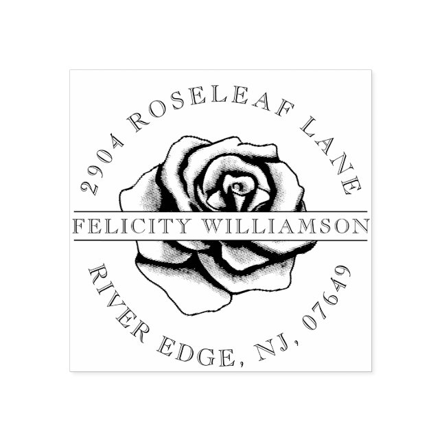 Tampons Encreurs Élégant Rose Floral Blossom Flower Crest Adresse (Impression)