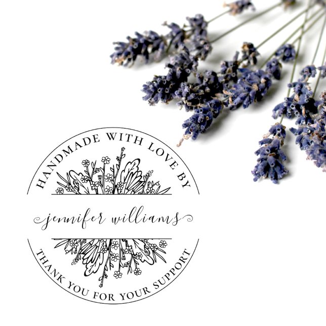 Tampons Encreurs Élégant Script Whimsical Floral Fait À La Main Ave (Créateur téléchargé)