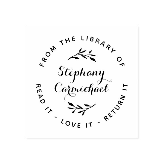 Tampons Encreurs Élégant Script & Wreath Rustique De La Bibliothèqu (Impression)