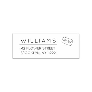 Tampons Encreurs En mouvement. Nouvelle adresse. Typographie minima