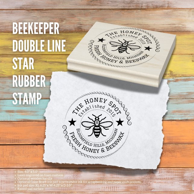 Tampons Encreurs Étiquette de miel personnalisé et timbre d'emballa (The Butterfly Studio
Beekeeper Double Line Star Rubber Stamp)