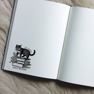 Tampons Encreurs Ex Libris de livre floral, timbre de livre de chat