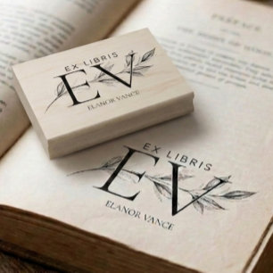 Tampons Encreurs Ex Libris Élégant Simple Botanique Initial Nom