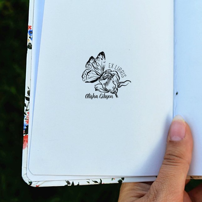 Tampons Encreurs Ex Libris Fleur Papillon Moderne, Livre (Créateur téléchargé)