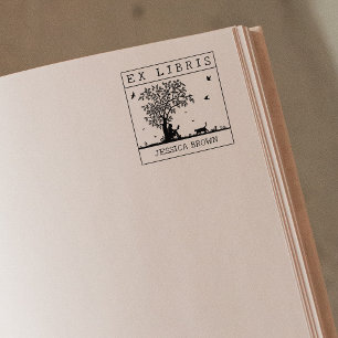 Tampons Encreurs Ex Libris lire avec un chat dans la nature, Livre