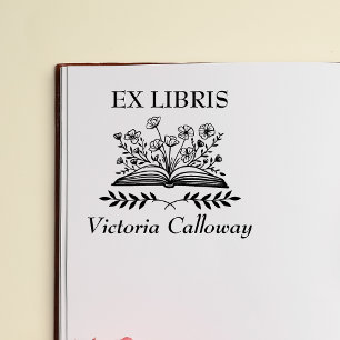 Tampons Encreurs Ex Libris Livre Ouvert Fleur Sauvage Botanique Pla