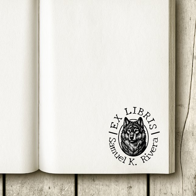 Tampons Encreurs Ex Libris Wolf Face Livre de nom personnalisé (Wolf face ex libris book stamp)